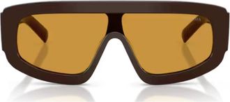 Prada Brown Pr D10s Rectangular Acetate Sunglasses
