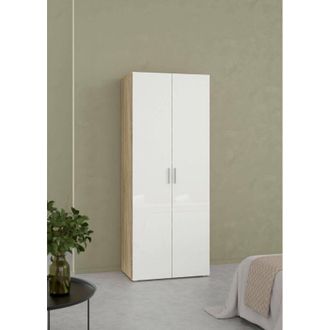 Dmora Armario 2 Puertas Coralie, Muebles De Dormitorio, Vestidor, Armario De Ropa, 79x50 H201 Cm, Roble Y Blanco Brillante - Dmora