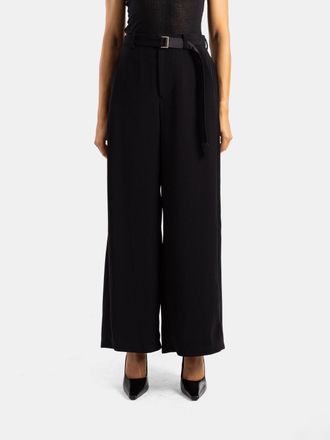 sacai High-Waisted Wide-Leg Cr&ecirc;pe Palazzo Trousers with Belt