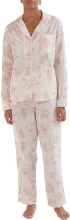 Desmond & Dempsey Long Sleeve Cotton Pajamas in Deia White/pink at Nordstrom, Size X-Small