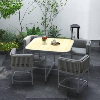 OUTSUNNY 5 PCs Rattan Dining Sets, Cube Garden Furniture with Space-saving Design, Grey