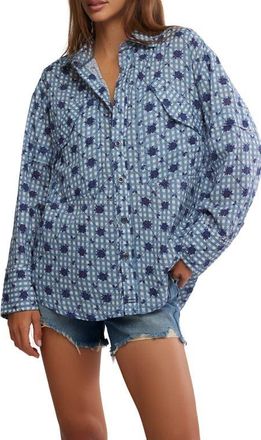 Free People Hidden Flower Button-Up Shirt in Navy Combo at Nordstrom, Size X-Large