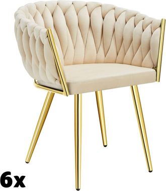 TecTake 6 sillas de comedor, terciopelo y anudado, 60,5x55x75cm, arena/oro