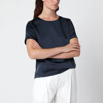 Max Mara T-shirt girocollo blu in raso