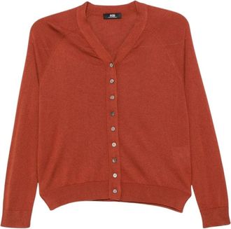 Alpha Studio Fijngebreide V-hals Cardigan - Dames - Vesten - Bruin - M - Wol - Truien & Vesten