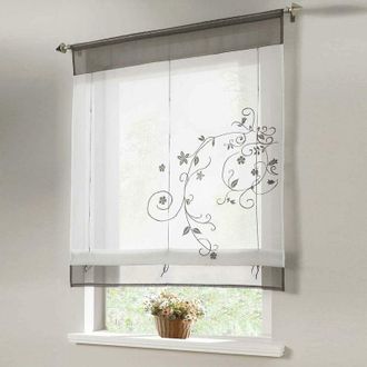 OEM Cortina Rom&aacute;ntica Con Trabilla Superior Para Cocina Y Balc&oacute;n (gris, 80x120cm)