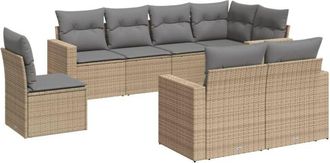 vidaXL Juego De Sof&aacute;s De Jard&iacute;n Con Cojines Beige 8 Pzas Rat&aacute;n Pe Vidaxl