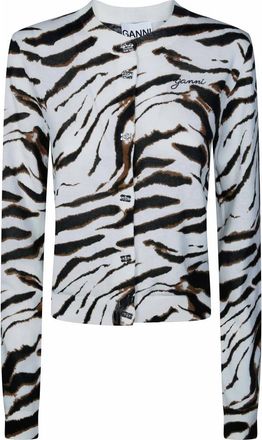 Ganni Sheer Printed Cotton Cardigan - Dames - Vesten - Veelkleurig - L - Katoen - Truien & Vesten