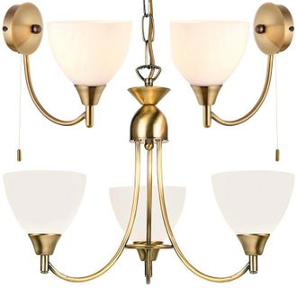 Loops 3 Lamp Ceiling & 2x Wall Light Pack Antique Brass Glass Matching Indoor Fittings in Clear