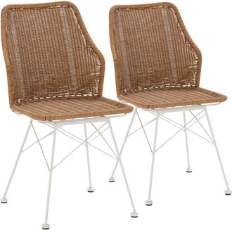HOMN Pack 2 sillas de comedor o jardín ratan/blanco