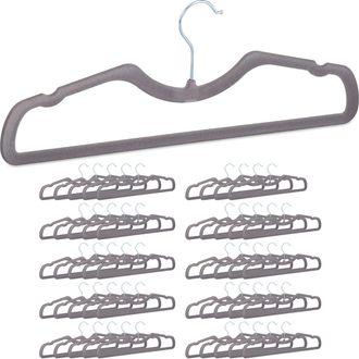 Relaxdays 100 Perchas Terciopelo, Antideslizantes, Ahorra Espacio, Con Barra Y Muescas, Hierro, 42 Cm Ancho, Gris