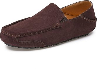 Generic Mens Loafers for Men Genuine Leather Suede Vamp Round Toe Stitching Details Anti-Slip Flexible Flat Heel Comfortable Lightweight Driving Fashion(Darkb