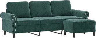 vidaXL Sof&aacute; De 3 Plazas Con Taburete De Terciopelo Verde Oscuro 180 Cm Vidaxl