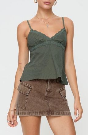 Princess Polly Lunya Lace Trim Tank in Green at Nordstrom, Size 12