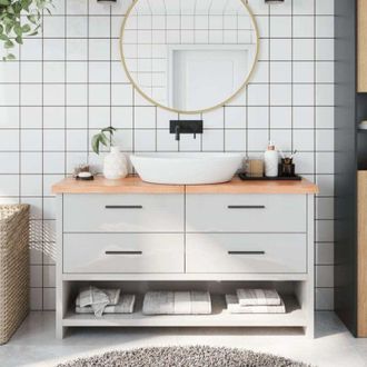vidaXL Encimera Ba&ntilde;o Madera Maciza Tratada Marr&oacute;n Claro 140x30x(2-4)cm Vidaxl