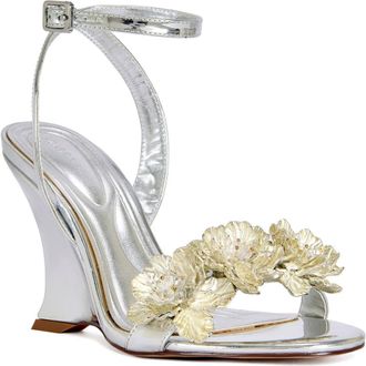 Azalea Wang Winters Ankle Strap Wedge Sandal in White/Silver at Nordstrom, Size 7.5