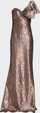 Teri Jon One-Shoulder Abstract Metallic Jacquard Gown