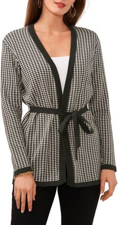 Chaus Houndstooth Belted Cotton Cardigan in Moss at Nordstrom, Size X-Large