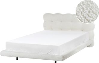 Beliani Cama De Boucl&eacute; Con Cabecero Con Capiton&eacute; 120 X 200 Cm Somier De L&aacute;minas Patas De Metal Blanco Crema Soulisse