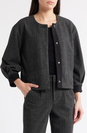 Wit & Wisdom Barrel Sleeve Herringbone Crop Jacket in Charcoal Wheat Multi at Nordstrom Rack, Size Large