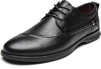 Generic Dress Formal Shoes for Men Lace Up Round Toe Derby Shoes Cowhide Anti-Slip Slip Resistant Rubber Sole Low Top Business(Black,7.5 UK)