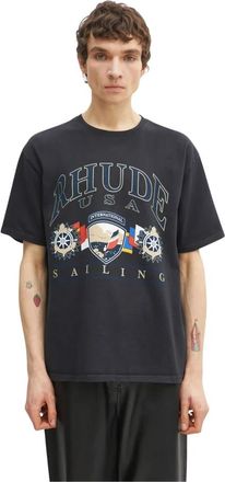 Rhude Tops, Heren, Zwart, L, Katoen, USA Sailing Icon T-shirt