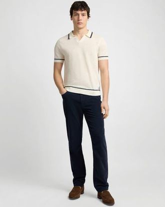 Onia Linen Johnny Collar Polo in Egret/midnight at Nordstrom, Size X-Large