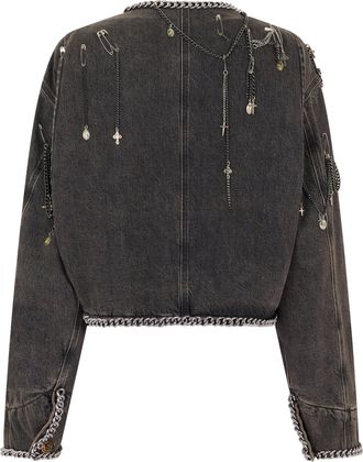 R13 Womens Short Denim Jacket Grey Cotton