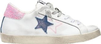 2Star Glitter Roze Leren Sneakers - Dames - Sneakers - Wit - 36 EU - Leer - Schoenen