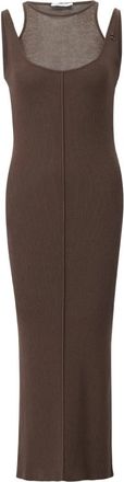 Patrizia Pepe Geribbelde Midi Jurk - Dames - Kleedjes - Bruin - M - Kleedjes