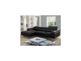 Vente-Unique Sof&aacute; rinconera de piel SOLANGE - Negro - &Aacute;ngulo izquierdo