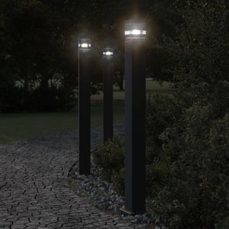vidaXL L&aacute;mparas Suelo Exterior Con Sensor 3 Uds Aluminio Negro 110 Cm Vidaxl