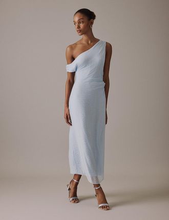 Nobody's Child Soft Blue One Shoulder Midi Skylar Dress