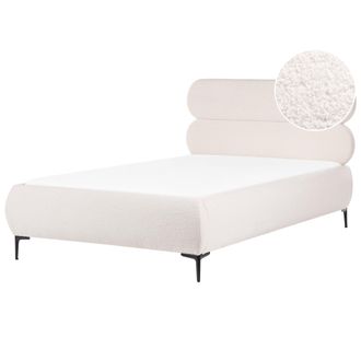Beliani Cama Con Somier Cl&aacute;sica Minimalista De Boucl&eacute; 120 X 200 Cm Con Cabecero Patas De Metal Negras Dormitorio Blanco Crema Lessay