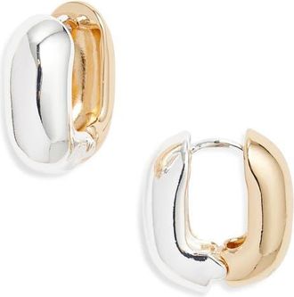Open Edit Rounded Oval Hoop Earrings in Silver- Gold at Nordstrom