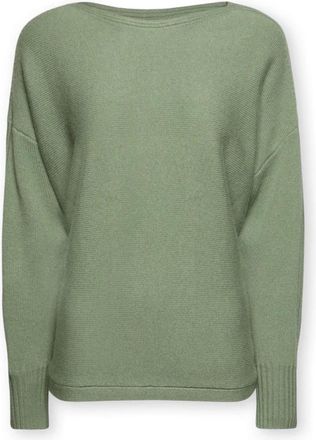 Elena Miro Trui van pure wol met boothals - Dames - Ronde hals truien - Groen - XL - Wol - Truien & Vesten