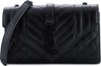 Saint Laurent Classic Monogram Envelope Satchel Mixed Matelasse Leather Small crossbody bag - Zwart