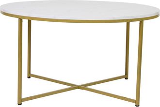 Flash Furniture Coffee Table - White Marble Finish Accent Table with Brushed Gold Frame