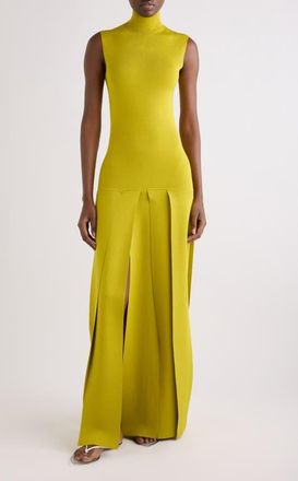 Alaia Pleated Funnel Neck Sweater Dress in Lime at Nordstrom, Size 40