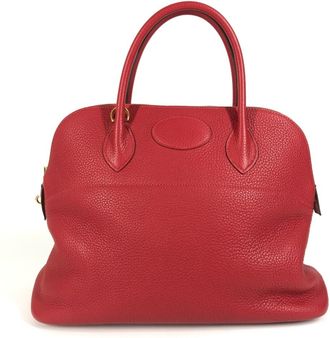 Herm&egrave;s Red Color Taurillon Clemence Leather Handbag Tote Bag (Pre-Owned)