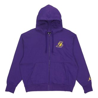 Nike Mens Jordan NBA Los Angeles Lakers Long Sleeves Hooded Zipper Cardigan Fleece Jacket Purple DB1880-504