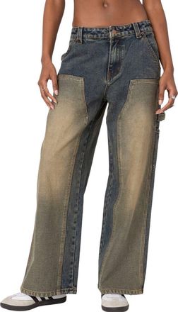 Edikted Contrast Panel Low-Rise Baggy Jeans in Blue-Washed at Nordstrom, Size Medium
