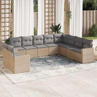 vidaXL Juego De Sof&aacute;s Jard&iacute;n Con Cojines Beige 10 Pzas Rat&aacute;n Sint&eacute;tico Vidaxl