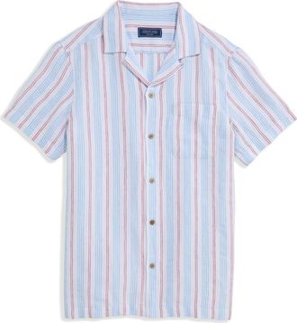 Vineyard Vines Sparkler Stripe Textured Camp Shirt in Jake Blue at Nordstrom, Size Xx-Large