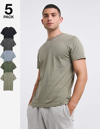 Jacamo 5 Pk Multi Crew T-Shirts Extra Long