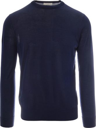 Ballantyne Finely Knit Round Neck Sweater in Navy Blue