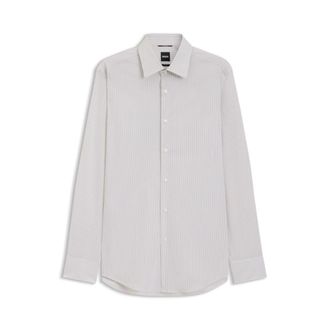 BOSS Slim-fit shirt in striped cotton-blend poplin