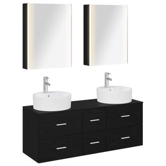 vidaXL Juego De Muebles De Ba&ntilde;o 5 Pcs Roble Negro Vidaxl