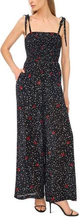 CeCe by Cynthia Steffe Print Tie Strap Wide Leg Jumpsuit in Rich Black at Nordstrom, Size Xx-Large
