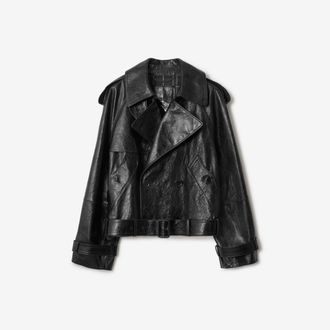 Burberry Cropped Embossed Leather Trench Jacket, Size: 38